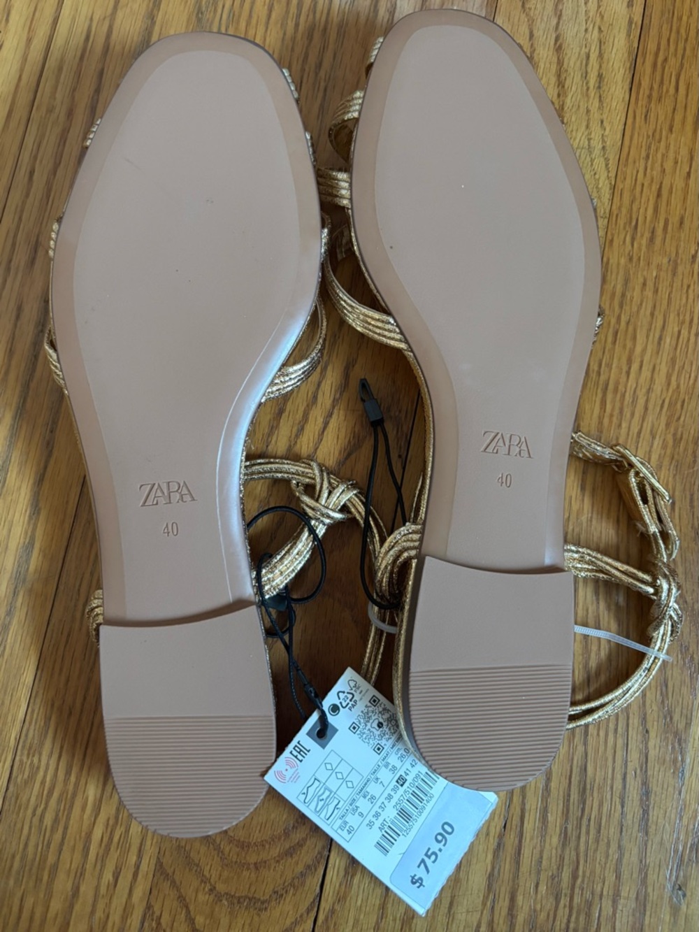 Zara Gold Metallic Flat Fisherman Sandals size 40 New with tags - Picture 6 of 7